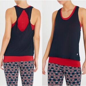 Sweaty Betty Double Time Layered Tank Top Red and Blue Workout Athletic